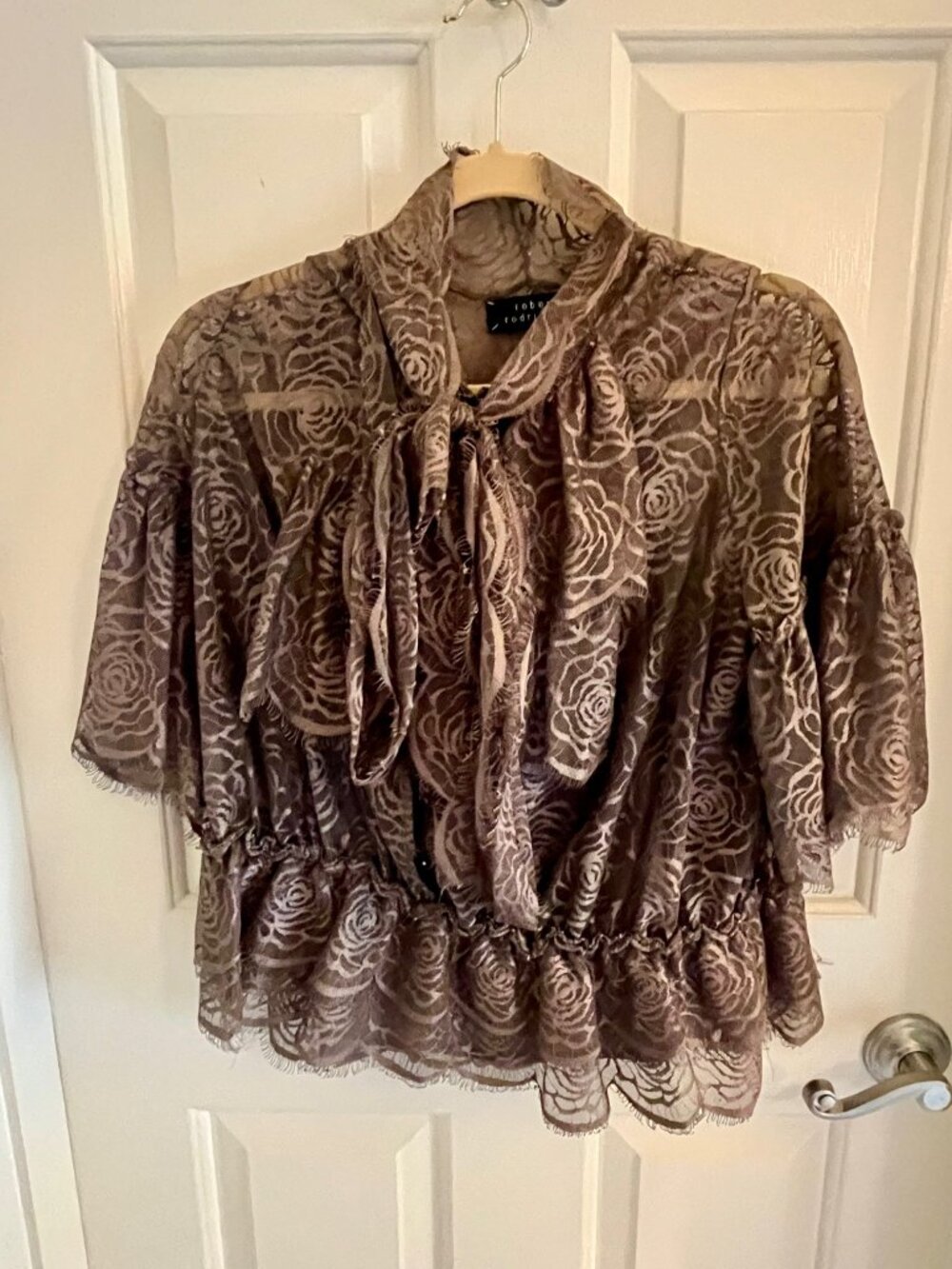 Robert Rodriguez gray flower blouse